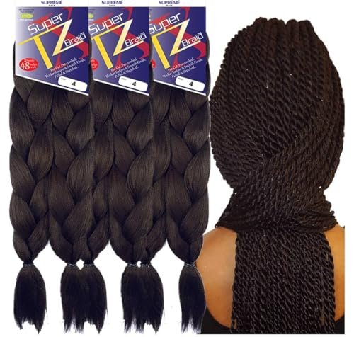 Super Braid TZ Hair Extensions, 48 Inch, 6 Black Bundles