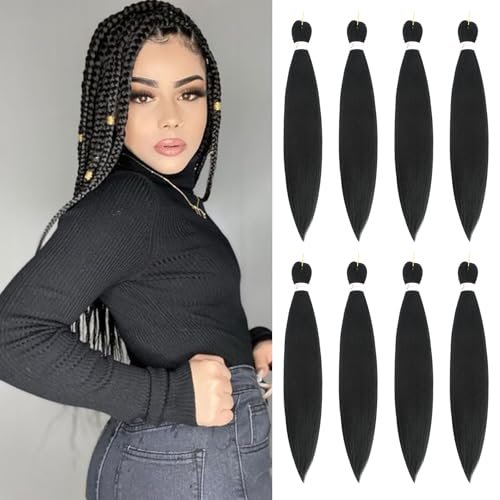 Braiding Hair Pre Stretched 24 Inch 8 Packs Black