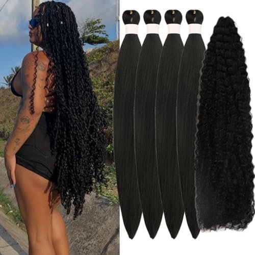 Black Braiding Hair Pre stretched Color 1B Curly Boho Braids