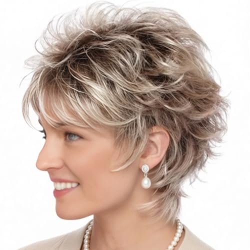 TISHINING Layered Short Blonde Pixie Wigs for White Women