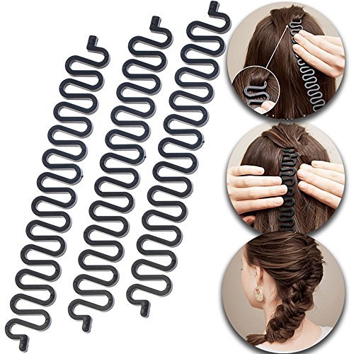3 Pcs Hair Braiding Tool Roller With Hook Bun Maker