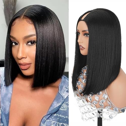 Larhali 250% Density V Part Bob Wigs Brazilian Human Hair
