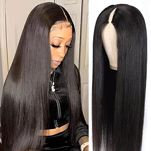Pobokix 22Inch V Part Wigs Human Hair Straight 180% Density