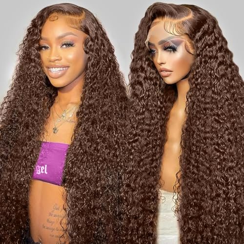 GXTKI 30Inch Chocolate Brown Human Hair Wig 13x6 Deep Wave