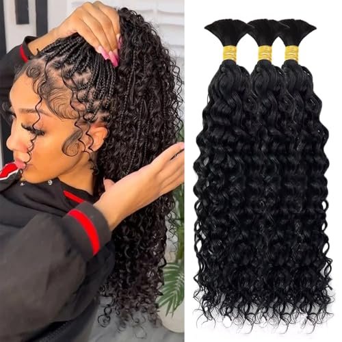 Human Braiding Hair 3 Bundles/Pack 150g Curly Water Wave...