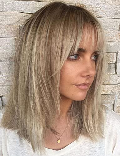 RENERSHOW Short Ombre Blonde Wig with Bangs Layered...