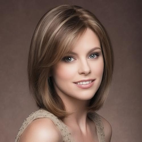 SEVENCOLORS Short Brown Mixed Blonde Bob Wigs with Side...